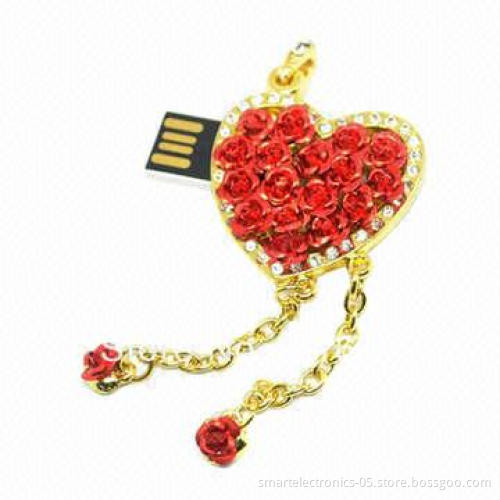 Jewelry Heart-shaped USB Flash Drive, 64MB to 128GB Flash Memory Capacity